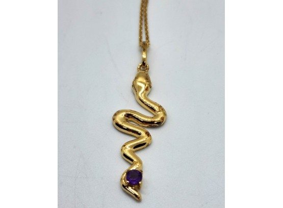 Amethyst Snake Pendant Necklace In Yellow Gold Over Sterling