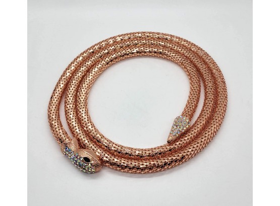 White Austrian Crystal & Resin Snake Necklace In Rose Tone With Magnet