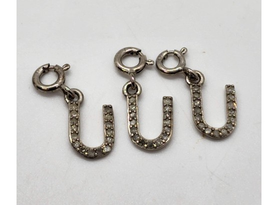 Lot Of 3 Diamond Letter U Charms In Platinum Over Sterling