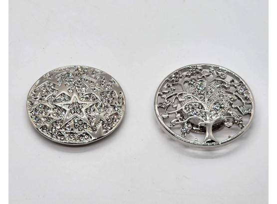 Set Of 2 Austrian Crystal Tree & Star Brooches In Silver Tone
