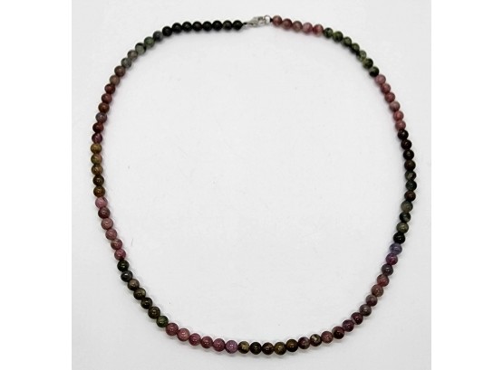 Multi Tourmaline Beaded Necklace In Rhodium Over Sterling