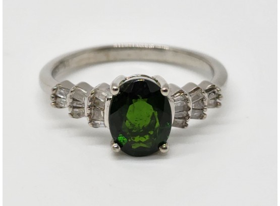 Natural Chrome Diopside & Diamond Ring In Platinum Over Sterling