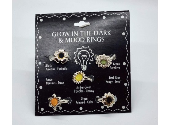 Set Of 5 New Old Stock Glow In The Dark Mood Rings