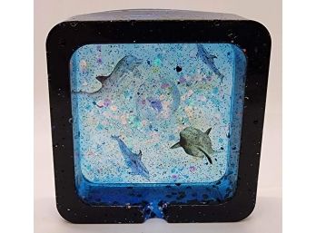 Blue Resin Sparkling Ashtray With Sealife Decor