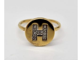 Diamond Letter H Ring In 14k Yellow Gold Over Sterling