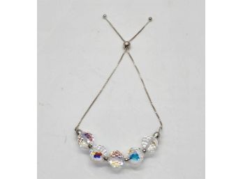 Premium Swarovski Aurora Borealis Crystal Beads Bolo Bracelet In Sterling