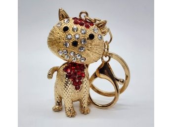 Gold Tone Kitty Cat Austrian Crystal Keychain