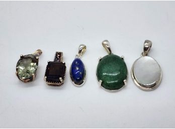 Set Of 5 Sterling Pendants With Different Gems