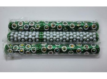 Set Of 3 Green Handcrafted Bedazzled Pens