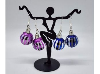 2 Pair Of Handcrafted Christmas Bulb Earrings With Sterling Ear Wires