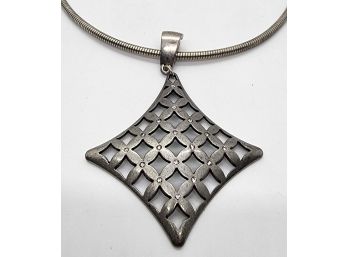 Vintage Premiere Design Diamond Shaped Necklace With Silver Tone Chain