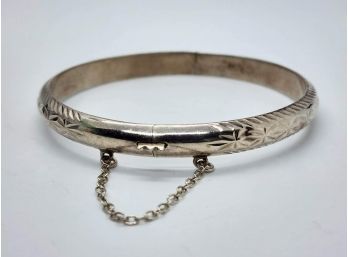 Vintage Sterling Bangle Bracelet With Saftey Chain