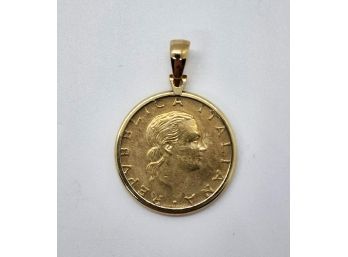 Vintage 14k Italy Milor Stamped 200 Lire Coin Pendant