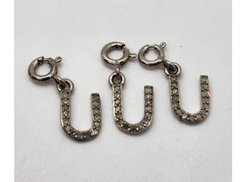 Lot Of 3 Diamond Letter U Charms In Platinum Over Sterling