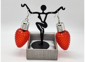Cute Red Light Up Christmas Ornament Earrings