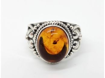 Bali, Baltic Amber Ring In Sterling