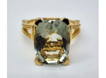 Prasiolite Ring In Yellow Gold Over Sterling