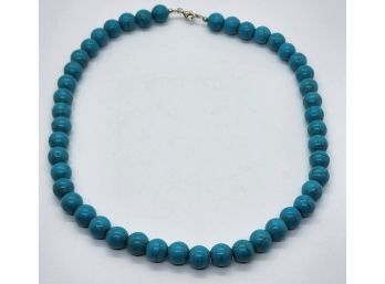 Blue Howlite Beaded Necklace In Sterling