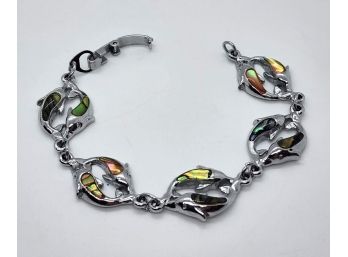 Pretty Silver Plated Abalone Shell Dolphin Bracelet