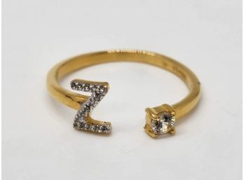 White Zircon Letter Z Open Band Ring In Yellow Gold Over Sterling