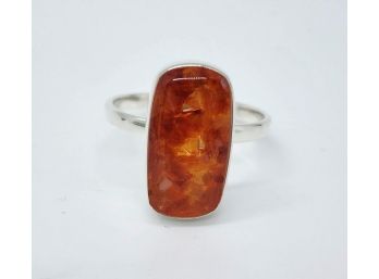 Fire Opal Chips Elongated Ring In Sterling