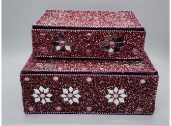 Handcrafted Pair Of Sparkling Beaded Nesting Boxes