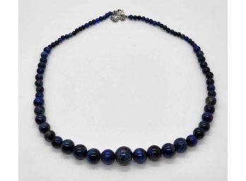 African Blue Tigers Eye Beaded Necklace In Stainless