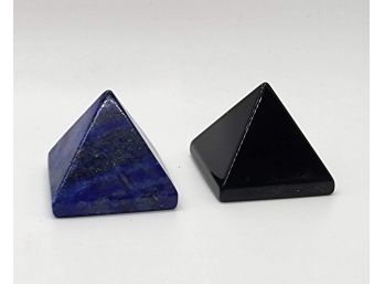 Set Of 2 Pyramid Gemstones - Lapis & Black Agate
