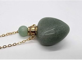 Green Aventurine Perfume Bottle Necklace In Gold Tone