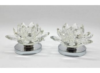 Set Of 2 Clear Crystal Lotus Flowers With Rotating Base