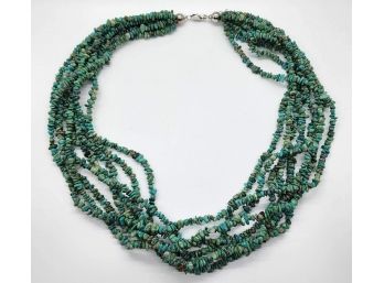 Absolutely Stunning 8 Strand Blue & Green Kingman Turquoise Chips Sterling Necklace