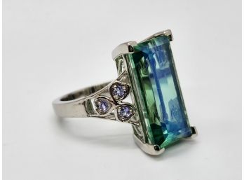 Amazing Peacock Quartz, Tanzanite Ring In Platinum Over Sterling