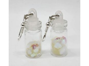 Pair Of Sterling Bottle Earrings With Glitter Inside