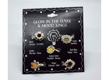 Set Of 5 New Old Stock Glow In The Dark Mood Rings