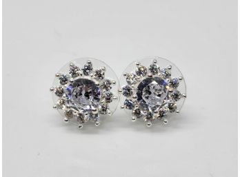 Faux Diamond Stud Earrings In Sterling