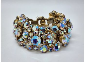 Vintage Rhinestone Bracelet In Gold Tone With Saftey Clasp