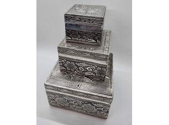 Set Of 3 Maple Leaf Engraved Aluminum Nesting Boxes