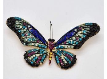 Stunning Multi Gemstone Crystal Butterfly Brooch