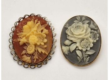 Pair Of Vintage Flower Brooches