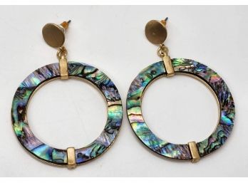Abalone Shell Round Earrings In Gold Tone