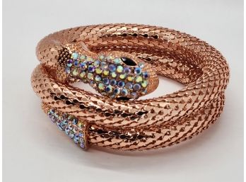 Rose Tone Snake Wrap Bracelet With Austrian Crystals