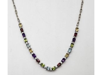 Multi Gemstone Paper Clip Chain Necklace In Stainless