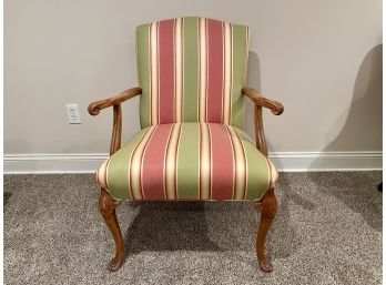 Custom Pink & Sage Striped Upholstered Arm Chair