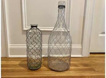 Vintage & Contemporary Oversized Metal Mesh Wrapped Glass Bottles