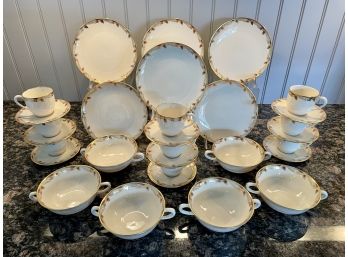 Vintage Essex Maroon By Lenox Demitasse Cups & Saucers And Cream Soup Bowls & Saucers