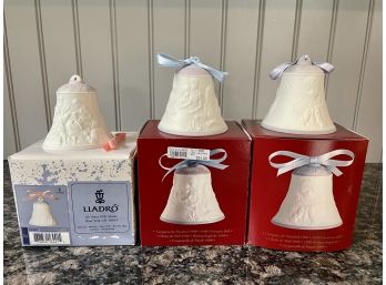Three Lladro Annual Christmas Bells Dated 1997, 1998 & 1999 - With Original Boxes