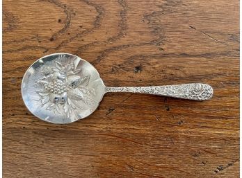 Detailed Antique Sterling Repousse Berry Spoon - Marked S. Kirk & Son