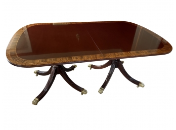 Councill Craftsman Double Pedestal Mahogany Banded Dining Table With Two Leaves, Paid $8100