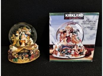 RARE Two Large Kirkland Signature Musical Waterglobes With Revolving Base