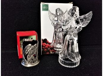Mikasa Lead Crystal Angel With Trumpet And Home For The Holidays Miniature Votive Candle Holder